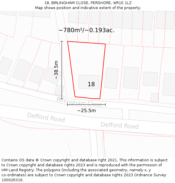 18, BIRLINGHAM CLOSE, PERSHORE, WR10 1LZ: Plot and title map
