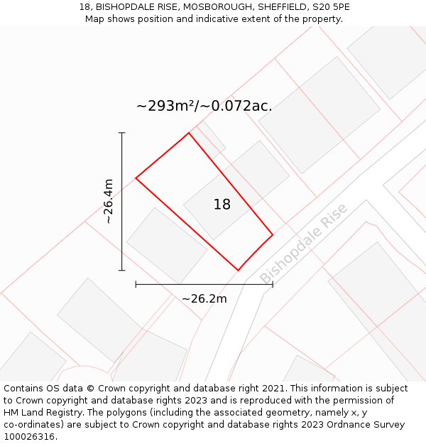 18, BISHOPDALE RISE, MOSBOROUGH, SHEFFIELD, S20 5PE: Plot and title map