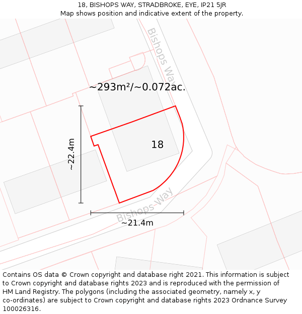 18, BISHOPS WAY, STRADBROKE, EYE, IP21 5JR: Plot and title map