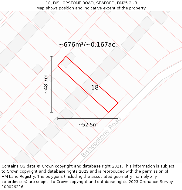 18, BISHOPSTONE ROAD, SEAFORD, BN25 2UB: Plot and title map