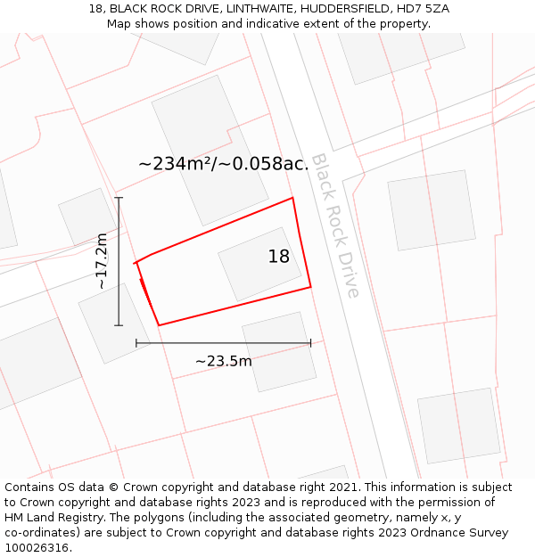 18, BLACK ROCK DRIVE, LINTHWAITE, HUDDERSFIELD, HD7 5ZA: Plot and title map