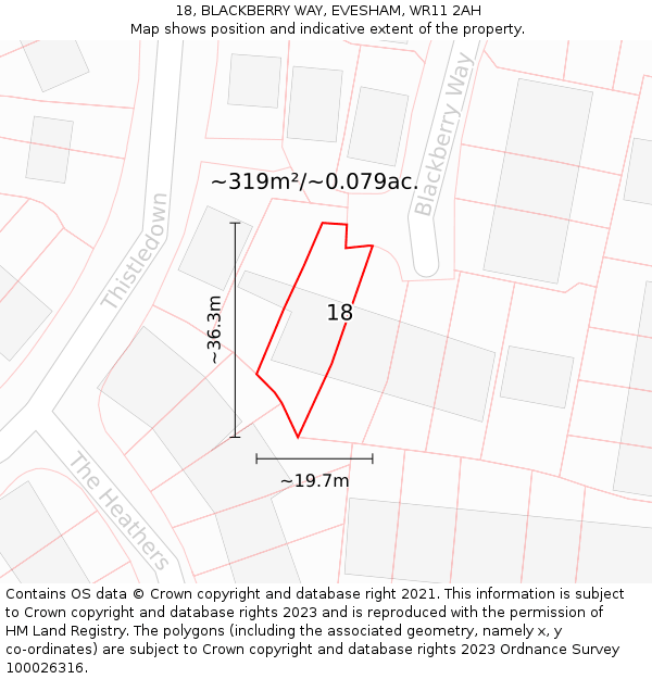 18, BLACKBERRY WAY, EVESHAM, WR11 2AH: Plot and title map