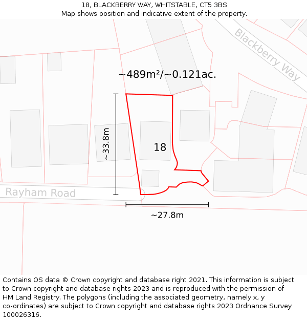 18, BLACKBERRY WAY, WHITSTABLE, CT5 3BS: Plot and title map
