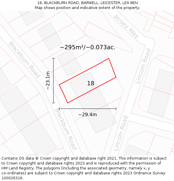 18, BLACKBURN ROAD, BARWELL, LEICESTER, LE9 8EN: Plot and title map
