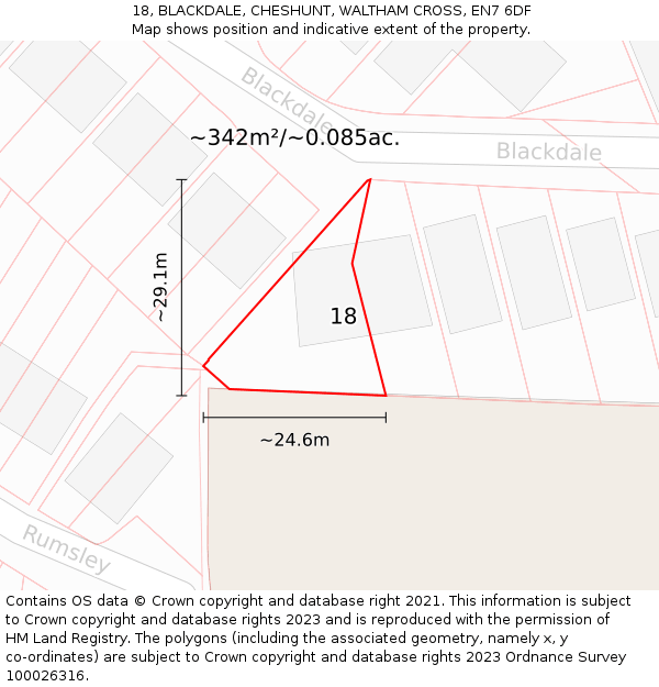 18, BLACKDALE, CHESHUNT, WALTHAM CROSS, EN7 6DF: Plot and title map