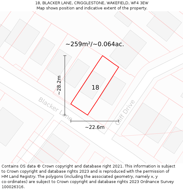 18, BLACKER LANE, CRIGGLESTONE, WAKEFIELD, WF4 3EW: Plot and title map