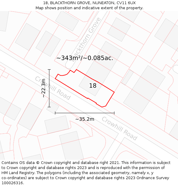 18, BLACKTHORN GROVE, NUNEATON, CV11 6UX: Plot and title map