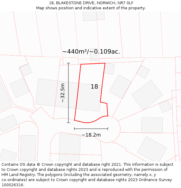 18, BLAKESTONE DRIVE, NORWICH, NR7 0LF: Plot and title map