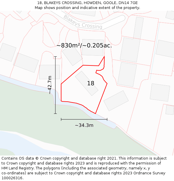 18, BLAKEYS CROSSING, HOWDEN, GOOLE, DN14 7GE: Plot and title map