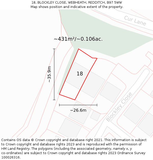 18, BLOCKLEY CLOSE, WEBHEATH, REDDITCH, B97 5WW: Plot and title map