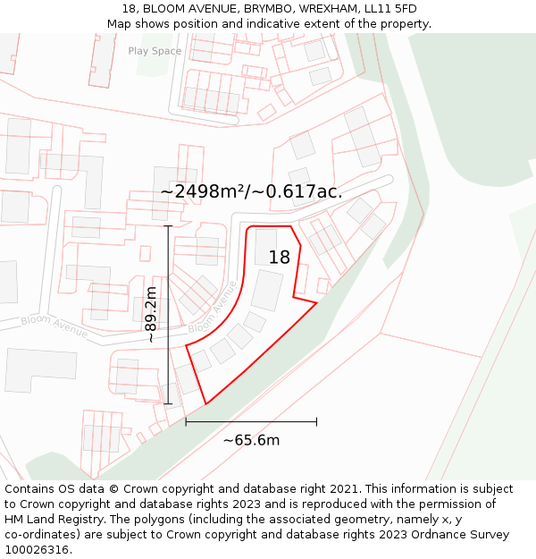 18, BLOOM AVENUE, BRYMBO, WREXHAM, LL11 5FD: Plot and title map