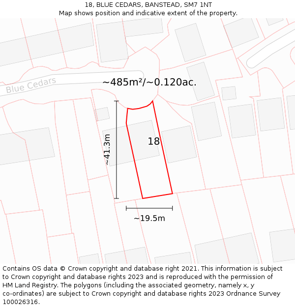 18, BLUE CEDARS, BANSTEAD, SM7 1NT: Plot and title map