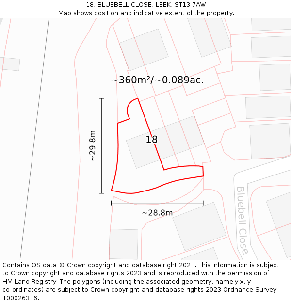 18, BLUEBELL CLOSE, LEEK, ST13 7AW: Plot and title map