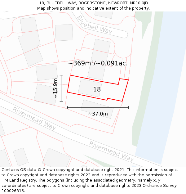 18, BLUEBELL WAY, ROGERSTONE, NEWPORT, NP10 9JB: Plot and title map
