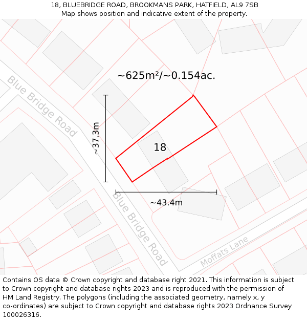 18, BLUEBRIDGE ROAD, BROOKMANS PARK, HATFIELD, AL9 7SB: Plot and title map