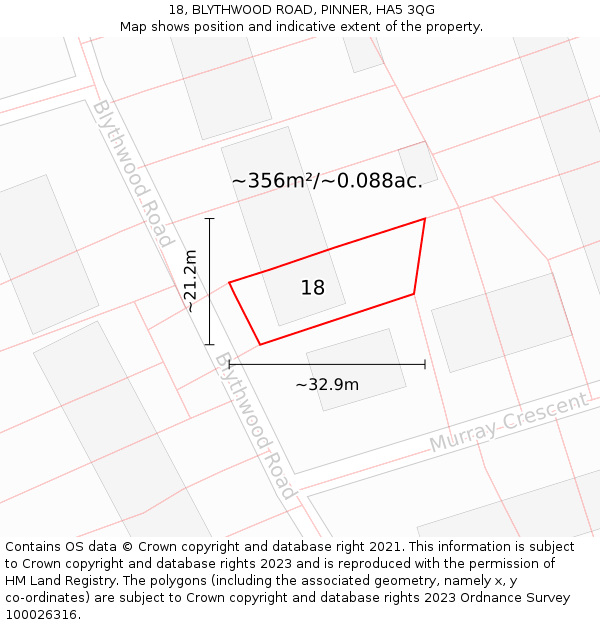 18, BLYTHWOOD ROAD, PINNER, HA5 3QG: Plot and title map
