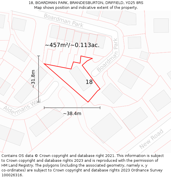 18, BOARDMAN PARK, BRANDESBURTON, DRIFFIELD, YO25 8RS: Plot and title map