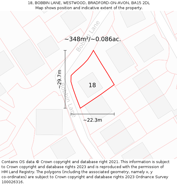 18, BOBBIN LANE, WESTWOOD, BRADFORD-ON-AVON, BA15 2DL: Plot and title map