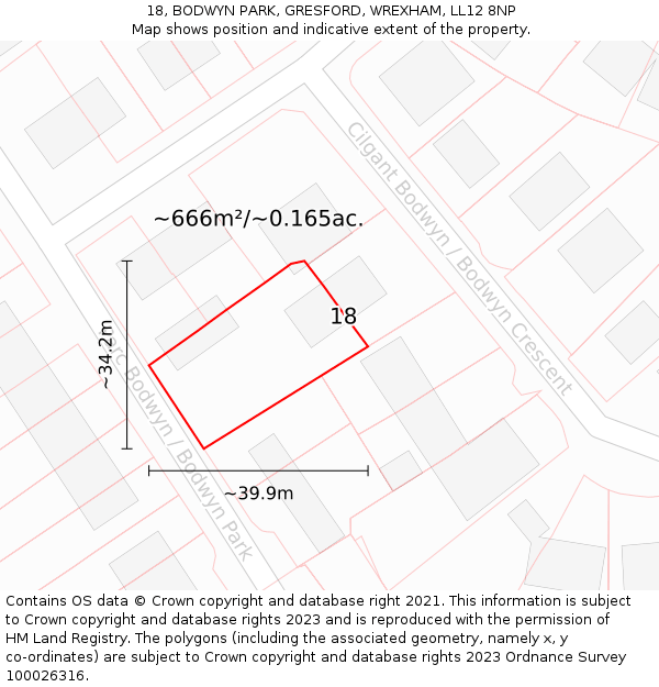18, BODWYN PARK, GRESFORD, WREXHAM, LL12 8NP: Plot and title map