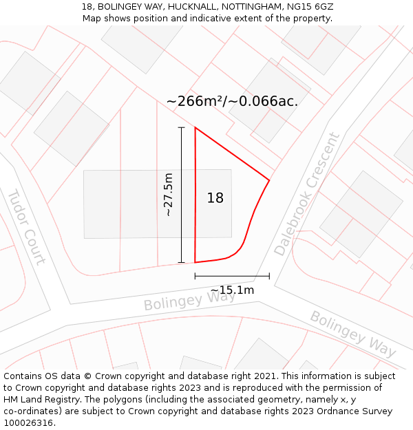 18, BOLINGEY WAY, HUCKNALL, NOTTINGHAM, NG15 6GZ: Plot and title map