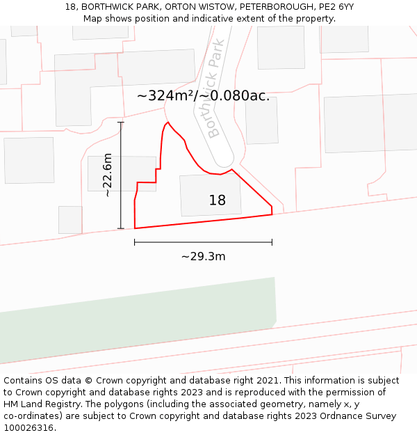 18, BORTHWICK PARK, ORTON WISTOW, PETERBOROUGH, PE2 6YY: Plot and title map