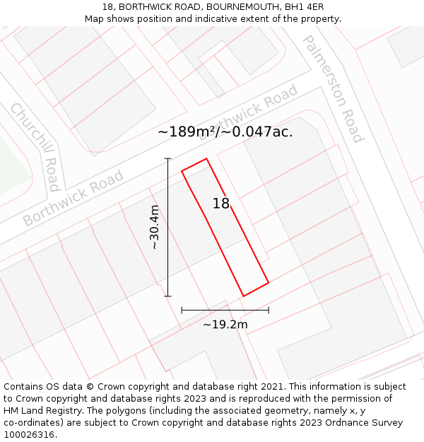 18, BORTHWICK ROAD, BOURNEMOUTH, BH1 4ER: Plot and title map