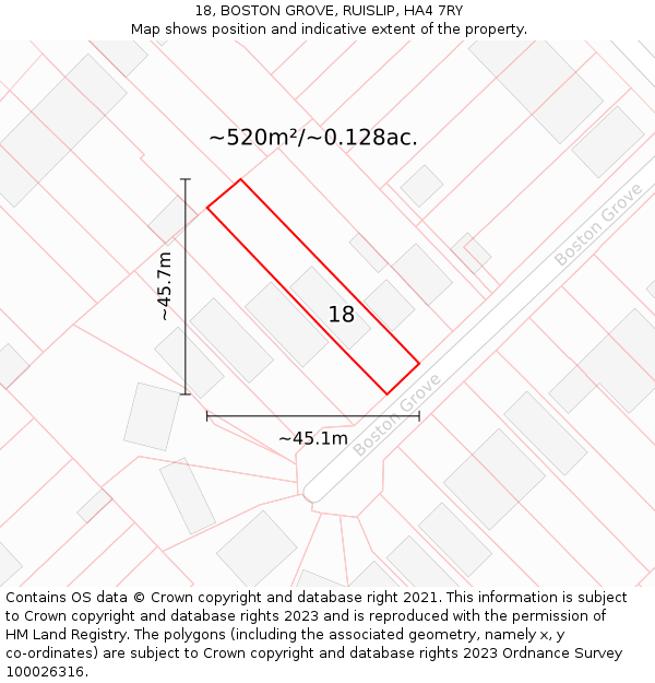 18, BOSTON GROVE, RUISLIP, HA4 7RY: Plot and title map