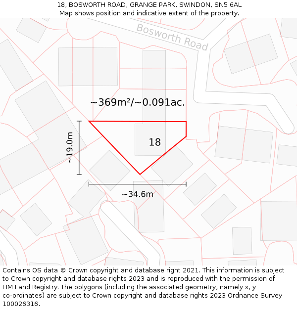 18, BOSWORTH ROAD, GRANGE PARK, SWINDON, SN5 6AL: Plot and title map