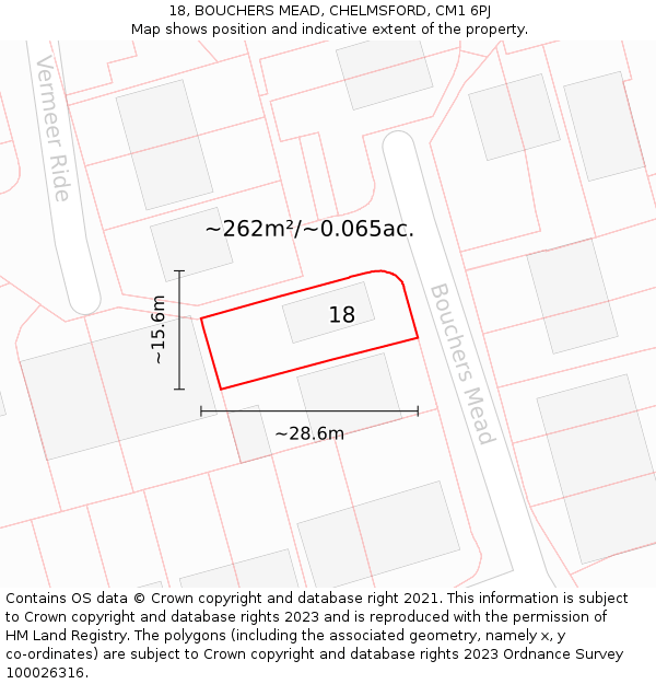 18, BOUCHERS MEAD, CHELMSFORD, CM1 6PJ: Plot and title map