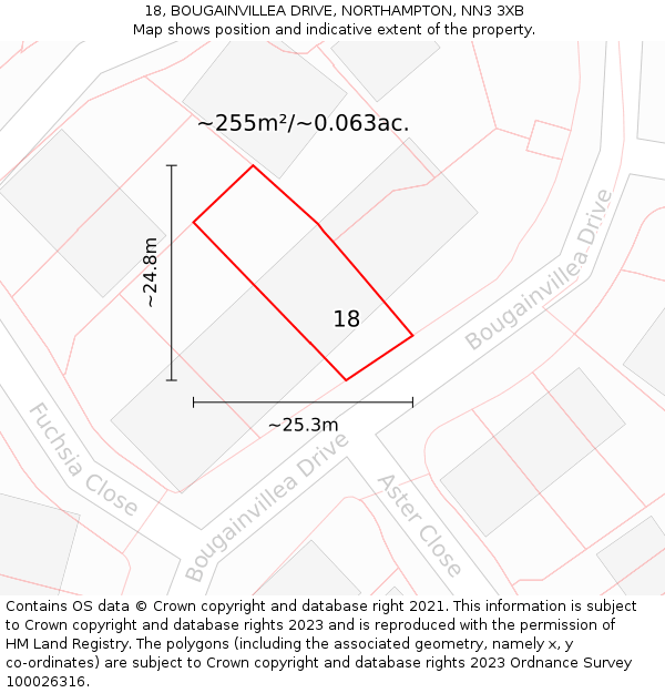 18, BOUGAINVILLEA DRIVE, NORTHAMPTON, NN3 3XB: Plot and title map