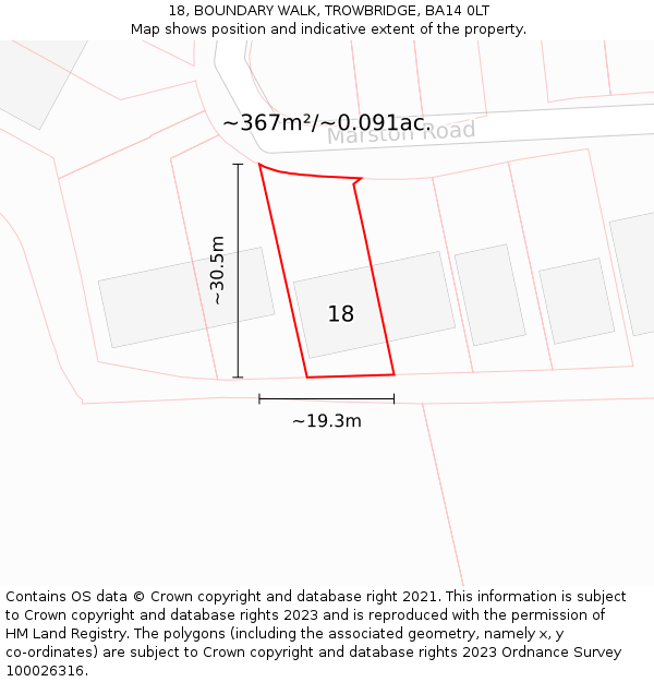 18, BOUNDARY WALK, TROWBRIDGE, BA14 0LT: Plot and title map