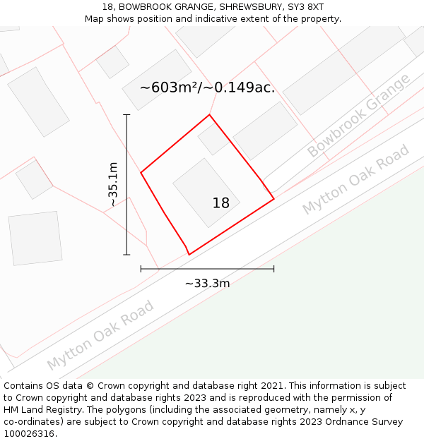 18, BOWBROOK GRANGE, SHREWSBURY, SY3 8XT: Plot and title map