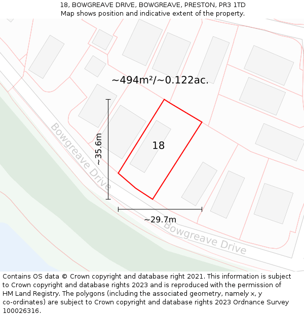 18, BOWGREAVE DRIVE, BOWGREAVE, PRESTON, PR3 1TD: Plot and title map