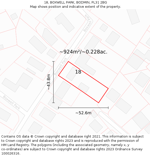 18, BOXWELL PARK, BODMIN, PL31 2BG: Plot and title map