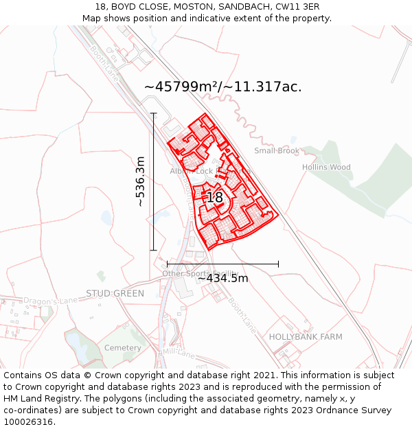 18, BOYD CLOSE, MOSTON, SANDBACH, CW11 3ER: Plot and title map