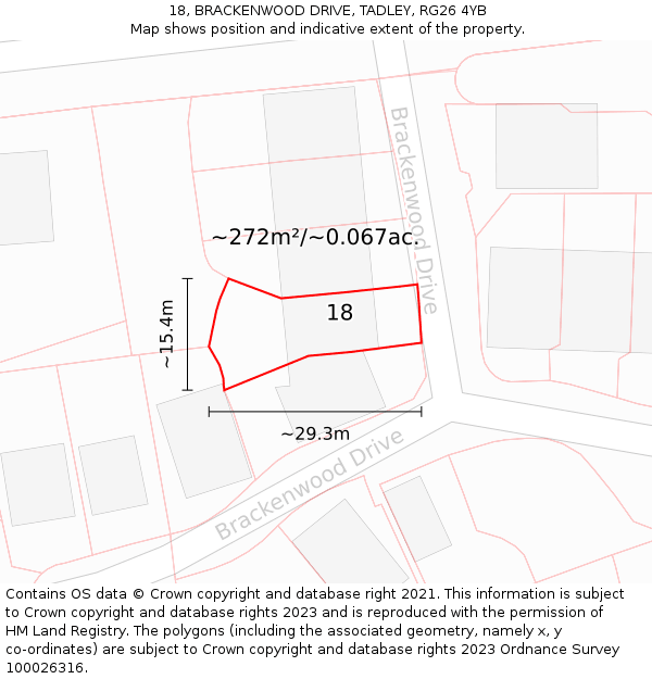 18, BRACKENWOOD DRIVE, TADLEY, RG26 4YB: Plot and title map