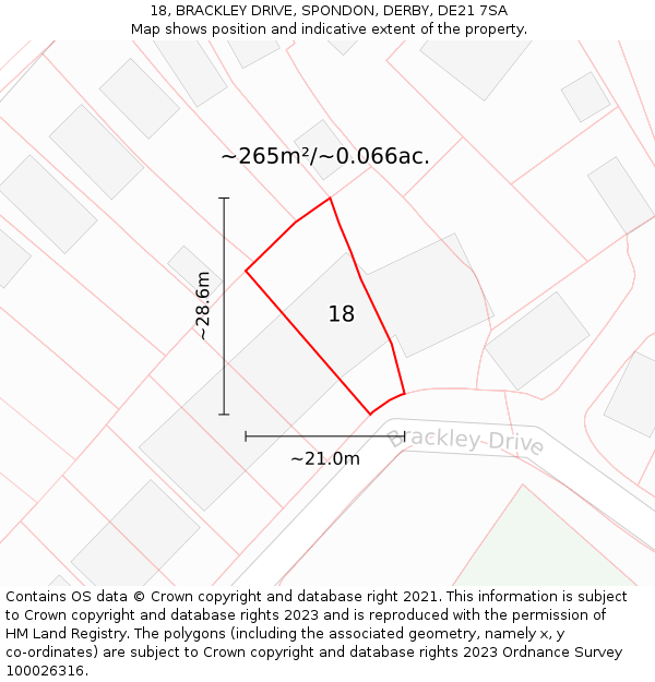 18, BRACKLEY DRIVE, SPONDON, DERBY, DE21 7SA: Plot and title map