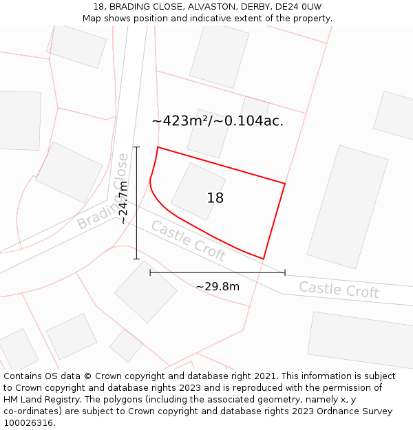 18, BRADING CLOSE, ALVASTON, DERBY, DE24 0UW: Plot and title map