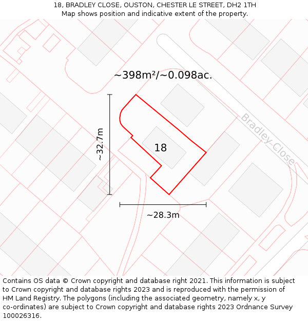 18, BRADLEY CLOSE, OUSTON, CHESTER LE STREET, DH2 1TH: Plot and title map