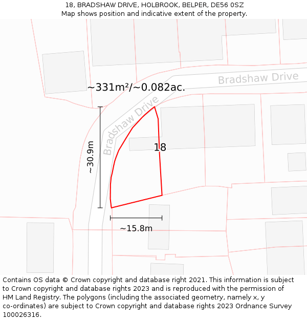 18, BRADSHAW DRIVE, HOLBROOK, BELPER, DE56 0SZ: Plot and title map