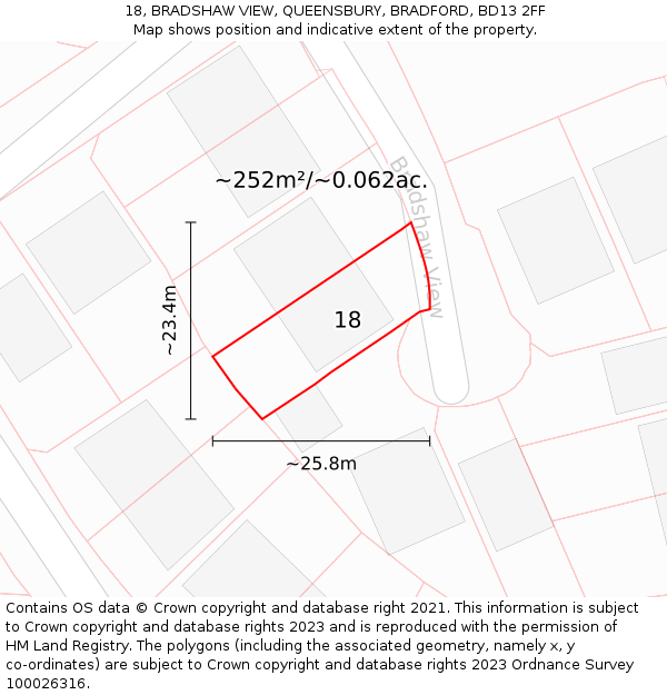 18, BRADSHAW VIEW, QUEENSBURY, BRADFORD, BD13 2FF: Plot and title map