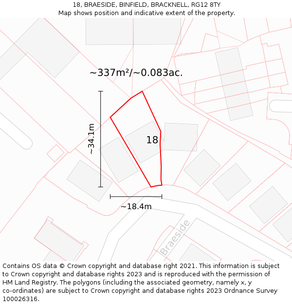 18, BRAESIDE, BINFIELD, BRACKNELL, RG12 8TY: Plot and title map