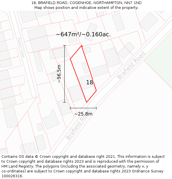 18, BRAFIELD ROAD, COGENHOE, NORTHAMPTON, NN7 1ND: Plot and title map