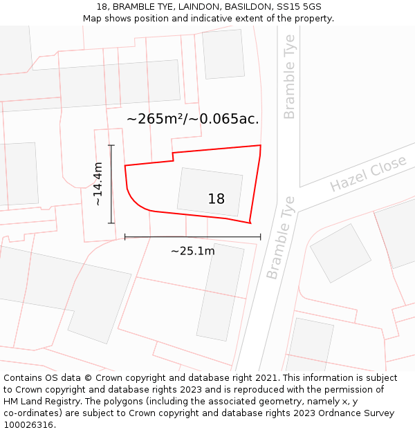 18, BRAMBLE TYE, LAINDON, BASILDON, SS15 5GS: Plot and title map