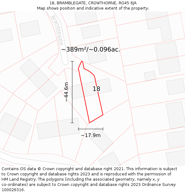 18, BRAMBLEGATE, CROWTHORNE, RG45 6JA: Plot and title map