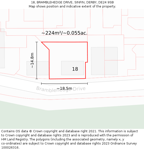18, BRAMBLEHEDGE DRIVE, SINFIN, DERBY, DE24 9SB: Plot and title map