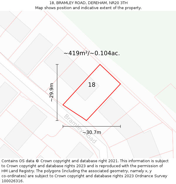 18, BRAMLEY ROAD, DEREHAM, NR20 3TH: Plot and title map