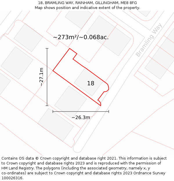 18, BRAMLING WAY, RAINHAM, GILLINGHAM, ME8 8FG: Plot and title map