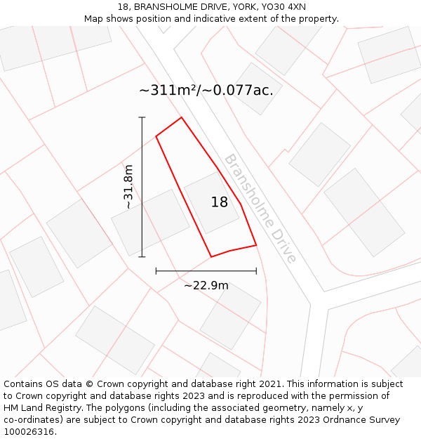 18, BRANSHOLME DRIVE, YORK, YO30 4XN: Plot and title map