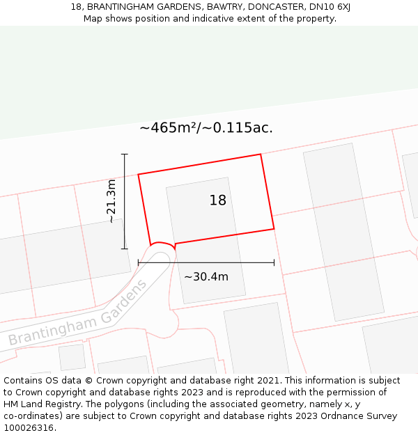 18, BRANTINGHAM GARDENS, BAWTRY, DONCASTER, DN10 6XJ: Plot and title map